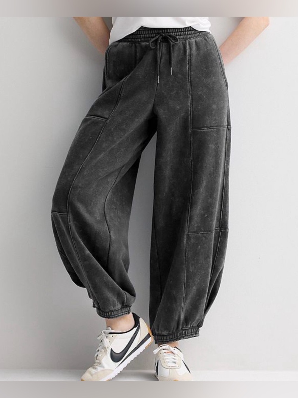 Pink Republic washed black barrel leg joggers
